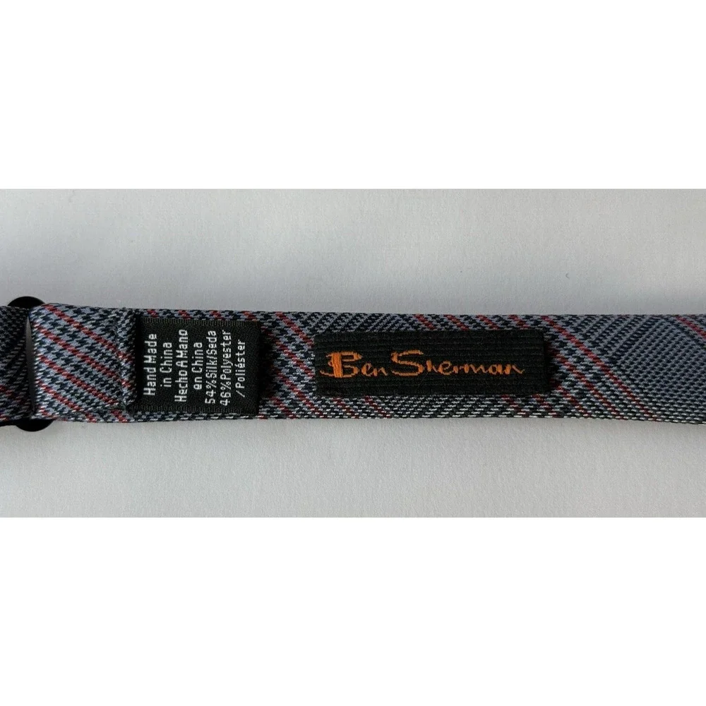 Ben Sherman Men's Silk Blend Bow Tie‎ Adjustable Navy/Light Blue & Red Plaid